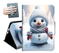 Case for Kindle 10th Generation 2019 Released 6" with Hand Straps and Auto Wake/Sleep Leather Multiple Angles Stand Smart Cover for 6 inch Kindle 10th Gen 2019 Tablet,Winter Christmas Snowman