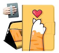 Case for Kindle 10th Generation 2019 Released 6" with Hand Straps and Auto Wake/Sleep Leather Multiple Angles Stand Smart Cover for 6 inch Kindle 10th Gen 2019 Tablet,Cat's Paw Love Heart