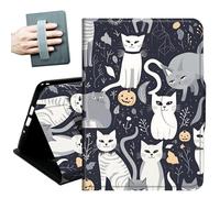 Case for Kindle 10th Generation 2019 Released 6" with Hand Straps and Auto Wake/Sleep Leather Multiple Angles Stand Smart Cover for 6 inch Kindle 10th Gen 2019 Tablet,Various Cats Grey