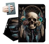 Case for Kindle 10th Generation 2019 Released 6" with Hand Straps and Auto Wake/Sleep Leather Multiple Angles Stand Smart Cover for 6 inch Kindle 10th Gen 2019 Tablet,Dream Catcher Skull