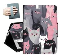 Case for Kindle 10th Generation 2019 Released 6" with Hand Straps and Auto Wake/Sleep Leather Multiple Angles Stand Smart Cover for 6 inch Kindle 10th Gen 2019 Tablet,Grey and Pink Cats