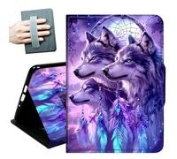 Case for Kindle 10th Generation 2019 Released 6" with Hand Straps and Auto Wake/Sleep Leather Multiple Angles Stand Smart Cover for 6 inch Kindle 10th Gen 2019 Tablet,Purple Dream Catcher Wolf