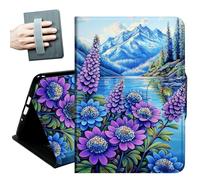 Case for Kindle 10th Generation 2019 Released 6" with Hand Straps and Auto Wake/Sleep Leather Multiple Angles Stand Smart Cover for 6 inch Kindle 10th Gen 2019 Tablet,Mountain Lake Flowers