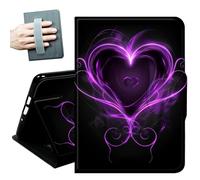 Case for Kindle 10th Generation 2019 Released 6" with Hand Straps and Auto Wake/Sleep Leather Multiple Angles Stand Smart Cover for 6 inch Kindle 10th Gen 2019 Tablet,Purple Love Hearts