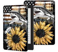 Case for Kindle 10th Generation 2019 Released Lightweight Slim PU Leather Folio Adjustable Multi-Angle Smart Shell Cover with Auto Wake/Sleep for 6" Kindle 10th Gen 2019 E-Reader,Sunflowers Shark Flag