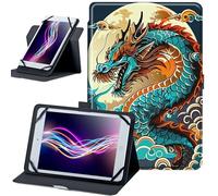 Case for Kindle 12th/11th Generation 2022/2024 Release 6 inch 360 Rotating Degree Adjustable Stand Protective PU Leather Cover Tablet Case - Green Dragon and A Moon