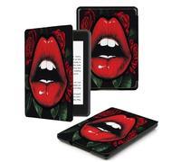 Case for Kindle 7th Generation 6-inch（Model：WP63GW）2014 Release Smart Magnet Ultra-thin Leather Cover with Auto Wake/Sleep,Red Lips Green Leaves