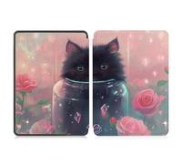 Case for Kindle 7th Generation 6 inch(Model:WP63GW)2014 Release Smart Ultra-thin Classic Leather Cover with Auto Wake/Sleep,Black Cat Rose