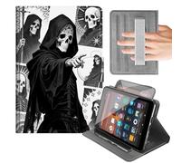 Case for Kindle Fire HD 10 & 10 Plus Tablet (13th/11th Gen, 2023/2021 Release) 10.1",Cover with Built-in Hand Strap,Horizontal & Vertical Stand,Auto Wake/Sleep,Black Skeleton Warrior Design