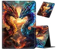 Case for Kindle Fire HD 8 Tablet 2016/2017/2018, Slim PU Leather Folio Cover with Auto Wake/Sleep, Lightweight Durable Shockproof Protective Case for Fire HD 8 6th/7th/8th Gen, Red and Blue Dragon