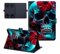 Case for Kindle Oasis 10th/9th Generation 7 inch 2019/2017 Release Lightweight 360 Degree Rotating PU Leather Cover with Multi-Angle Viewing Stand Tablet Case - Red Flower Skull