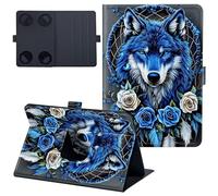 Case for Kindle Oasis 10th/9th Generation 7 inch 2019/2017 Release Lightweight 360 Degree Rotating PU Leather Cover with Multi-Angle Viewing Stand Tablet Case - Blue Flower Wolf