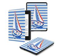Case For Kindle Oasis 9, 10Th Generation, Cover Protection Case For Kindle E-Readers, With Auto Sleep/Wake Up Slim Light Smart Cover Compatible Withkindle Oasis 2/3,Blue And White Cartoon Sailboat