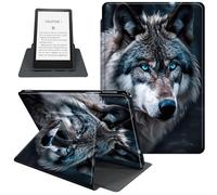 Case for Kindle Paperwhite 12th Gen 2024 Released (7") & Kindle Colorsoft Signature Edition, 360 Degree Rotating Folio PU Leather Cover, Auto Sleep/Wake, Wolf's Gaze