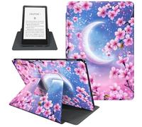 Case for Kindle Paperwhite 12th Gen 2024 Released (7") & Kindle Colorsoft Signature Edition, 360 Degree Rotating Folio PU Leather Cover, Auto Sleep/Wake, Crescent Moon