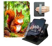 Case for Kindle Paperwhite 12th Generation 7 inch 2024 & Colorsoft Signature Edition 360 Degree Rotating Tablet Cover with Hand Strap, Auto Wake/Sleep & Magnetic Clasp - Squirrel in Green Forest