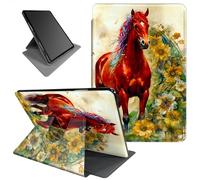 Case for Kindle Paperwhite 6.8 inch 11th Generation and Signature Edition 2021 360 Rotating Degree Stand Lightweight Protective Smart Cover with Auto Wake/Sleep - Watercolor Flowers and Horse