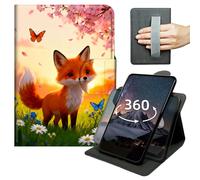 Case for Kindle Scribe 10.2" 2024/2022 Release 360 Degree Rotating PU Leather Tablet Cover with Hand Strap, Auto Wake/Sleep & Magnetic Clasp - Cherry Blossom Fox