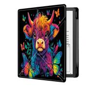 Case For Kindle Scribe 2022 Cover 10.2In Multi-Folding Stand Pu Leather With Auto Sleep/Wake And Pen Holder For Kindle Scribe Cover - Colored Highland Cow Butterfly