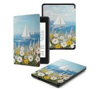 Case For Kindle Voyage 7th Generation Cover (2014 Released) With Auto Wake/Sleep for Kindle Voyage Pu Leather Smart Cover,Sailboat Wildflowers