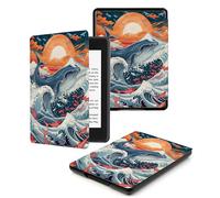 Case For Kindle Voyage 7th Generation Cover (2014 Released) With Auto Wake/Sleep for Kindle Voyage Pu Leather Smart Cover,Whale Waves Sun