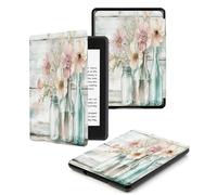 Case For Kindle Voyage 7th Generation Cover (2014 Released) With Auto Wake/Sleep for Kindle Voyage Pu Leather Smart Cover,Floral Glass Bottle