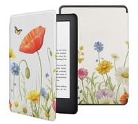 Case For Kindle Voyage 7Th Generation Cover Case For Kindle Voyage (2014) With Auto Wake Sleep For Kindle Voyage Case Pu Leather Smart Cover, Red Flowers Butterfly