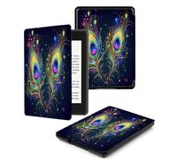 Case for Kindle Voyage - [The Thinnest and Lightest] Protective PU Leather Cover with Auto Sleep/Wake (will only fit Kindle Voyage 2014) Blue Glitter Peacock Feather