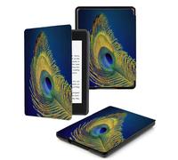 Case for Kindle Voyage - [The ThinnestLightest] Protective PU Leather Cover with Auto Sleep/Wake (will only fit Kindle Voyage 2014),Yellow Clear Peacock Feather