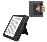 kwmobile Case Compatible with Kobo Libra Colour - Cover Faux Nubuck Leather e-Reader Flip Case - Dark Grey