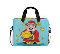 Case for Laptop Portable Crossbody Messenger with Handle and Shoulder Strap 15.6 inch Computer Bag Chinese God Wealth Rich Blue