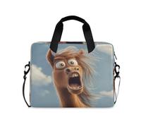 Case for Laptop Portable Crossbody Messenger with Handle and Shoulder Strap 15.6 inch Computer Briefcase with Zipper Cartoon Funny Horse Fear