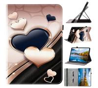 Case for Lenovo M10 Plus 10.3" TB-X606F/TB-X606X,Golden and Black Twin Hearts Painting Multifunction PU Leather Stand Tablet Case Wallet Flip Cover with Multi Card Slots Pocket