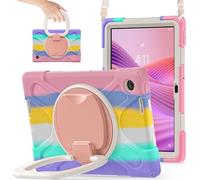 Case for Lenovo Tab 10.1 Inch 2025 TB-311FU/TB-311XU,Dropproof Shockproof Hard PC 360 Degree Rotating Kickstand and Shoulder Strap, Silicone Protection Case for Family/Child (Colorful Pink)