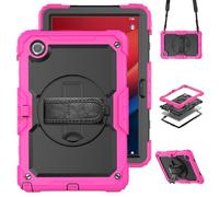 Case for Lenovo Tab M10 Plus 3rd Gen 10.6 Tablet with Built-in Screen Protector 360 Rotating Hand Strap/Shoulder Strap Heavy Duty Shockproof Hybrid Cover Deep Pink
