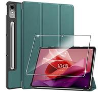 Case for Lenovo Tab P12 12.7 Inch 2023 Tablet Case Cover + 1 Piece Protective Glass Screen Protector, Ultra Slim Super Light Triple Fold Folding Protective Case with Auto Sleep/Wake Function - Green