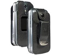 Case for Lively Flip Phone, Nakedcellphone [Black Vegan Leather] Form-Fit Cover with [Built-in Screen Protection] and [Metal Belt Clip] for GreatCall Lively Flip Phone (4053s)