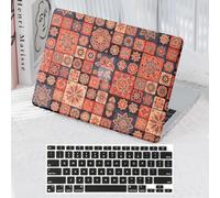 Case for MacBook Air 13 Inch 2025-2022 M4 M3 M2 A3240 A3113 A2681, Cork Leather Fabric Aesthetic Vintage Boho Abstract Floral Leaf Hardshell Case & Keyboard Cover, Mandala Art Pattern