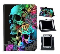Case for MB1001 Tablet 10.1,Mxfdegf 360 Degree Rotating Stand and Magnetic Closure Case for Moderness MB1001/Okaysea 10.1 Tablet,for OUZRS TAB-M1/DOOGEE T10/T20 Tablet 2023,Colorful Rose Flower Skull