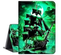 Case for Microsoft Surface Go 4 2023 / Go 3 2021 / Go 2 2020 / Surface Go 2018 10-inch Tablet,Slim Lightweight Smart Shell Stand Cover with Auto Wake/Sleep,Green Skull Boat