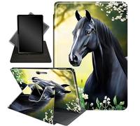 Case for Microsoft Surface Pro 7,360 Degree Rotating Stand Smart Protective Case,Black Horse and Flower