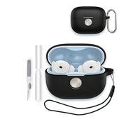 Case for Moto Buds 2 pro, Soft Silicone Protective Portable Scratch Shock Resistant with Cleaner Kit & Carabiner & Lanyard,Black