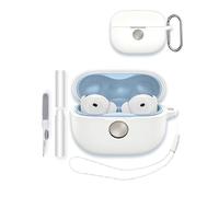 Case for Moto Buds 2 pro, Soft Silicone Protective Portable Scratch Shock Resistant with Cleaner Kit & Carabiner & Lanyard,White