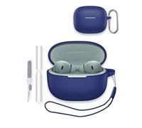 Case for Moto Buds 2, Soft Silicone Protective Portable Scratch Shock Resistant with Cleaner Kit & Carabiner & Lanyard, Blue