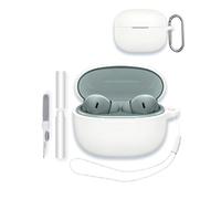 Case for Moto Buds 2, Soft Silicone Protective Portable Scratch Shock Resistant with Cleaner Kit & Carabiner & Lanyard,White