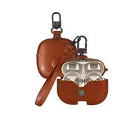 Case for Moto Buds Loop Earbuds 2025, Leather Texture Shockproof Protective Cover with Carabiner and Lanyard for Motorola Earbuds (Brown)