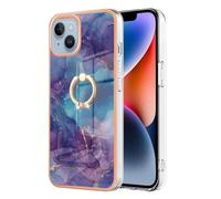 Case for MOTO Edge 50 Fusion with Ring Holder Stand, Shockproof Glossy Anti-Slip Slim Hard Shell Bumper Marble Case Silicone Drop Protective Girls Women for MOTO Edge 50 Fusion purple