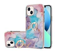 Case for MOTO Edge 50 Fusion with Ring Holder Stand, Shockproof Glossy Anti-Slip Slim Hard Shell Bumper Marble Case Silicone Drop Protective Phone Cover for MOTO Edge 50 Fusion Blue Pink