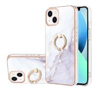 Case for MOTO Edge 50 Fusion with Ring Holder Stand, Shockproof Glossy Anti-Slip Slim Hard Shell Bumper Marble Case Silicone Drop Protective Phone Cover for MOTO Edge 50 Fusion white