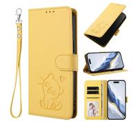 Case for Moto edge 70 fusion Leather Case, Protective Wallet Flip Case Love Cat Embossed with Standing Function Card Holder Wrist Strap for Moto edge 70 fusion,yellow
